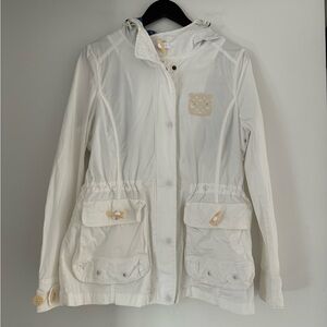 E. Land White Lightweight Hooded Jacket